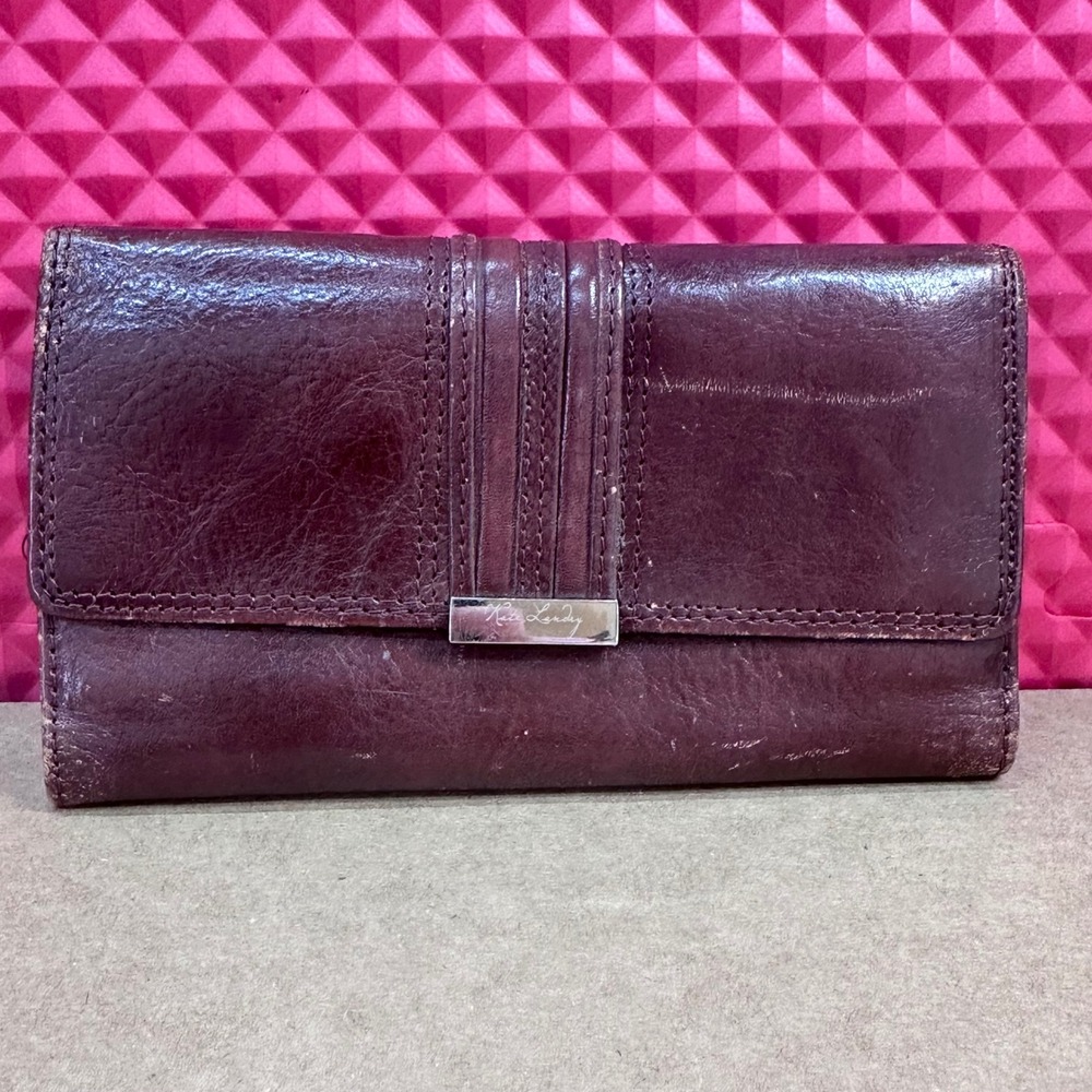 Kate Landry Burgundy Leather Trifold Checkbook Wallet with ID Window